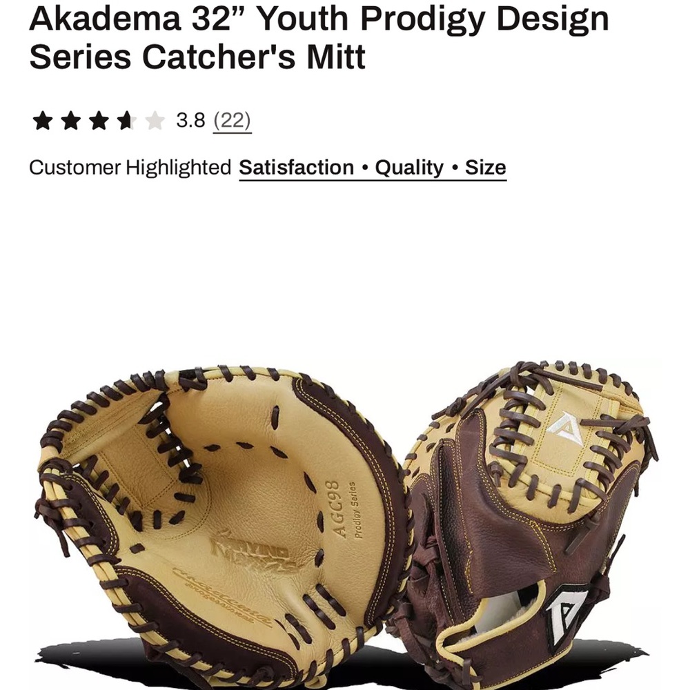 Akadema AGC98 Pro Model Catchers Mitt Glove Prodigy Series 32” RHT